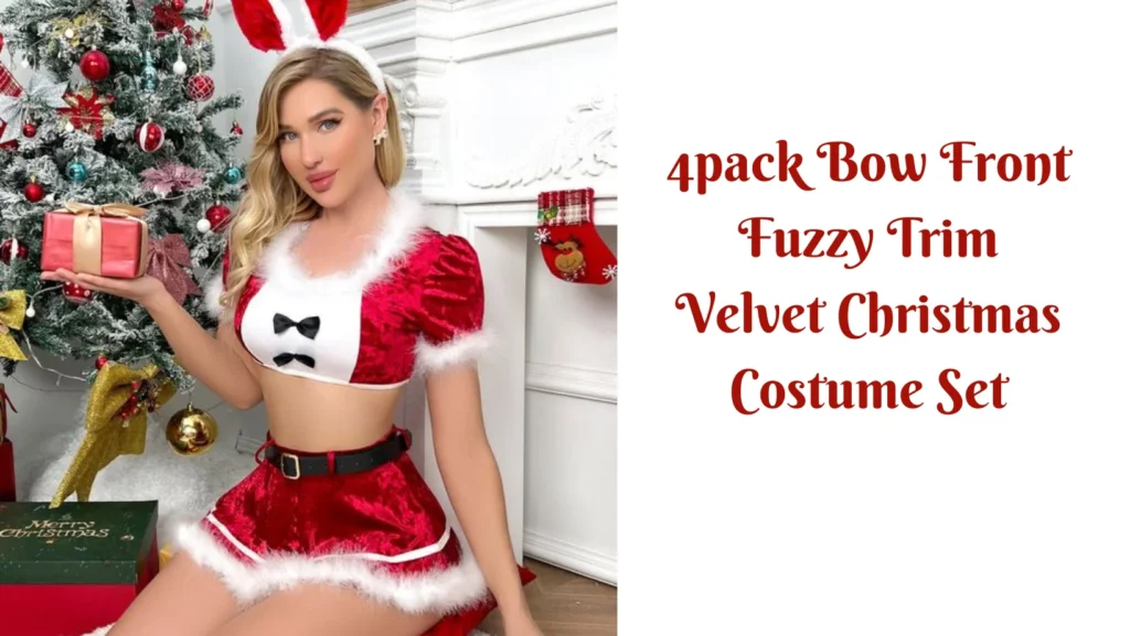 4pack Bow Front Fuzzy Trim Velvet Christmas Costume Set