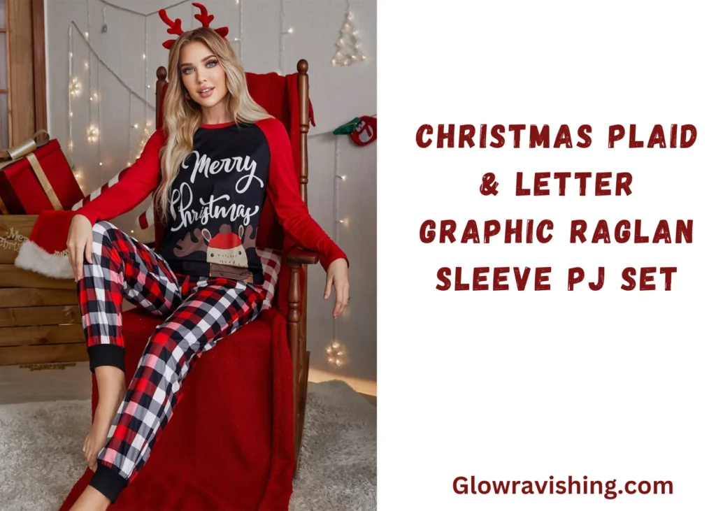 Christmas Plaid & Letter Graphic Raglan Sleeve PJ Set
