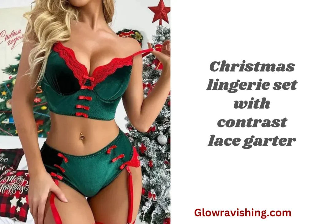 Christmas lingerie set with contrast lace garter