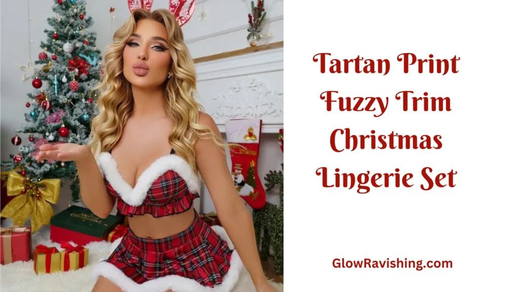 Tartan Print Fuzzy Trim Christmas Lingerie Set