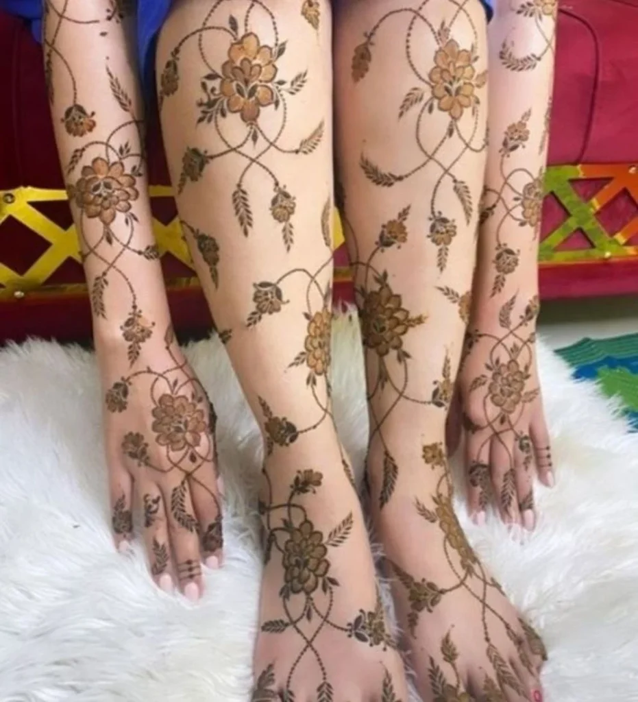 hand with feet mehndi design